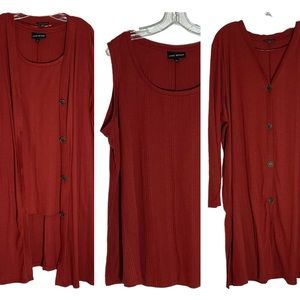 LANE BRYANT 2 piece long cardigan matching sleeveless top 26/28 rust color